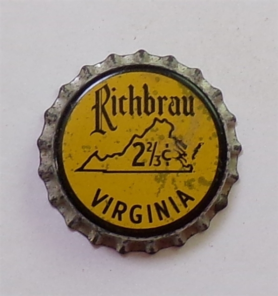  Richbrau 2 2/3 cents Virginia Cork-Backed Beer Crown