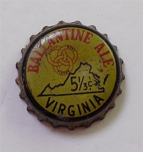 Ballantine Ale 5 1/3 cents Virginia Cork-Backed Crown