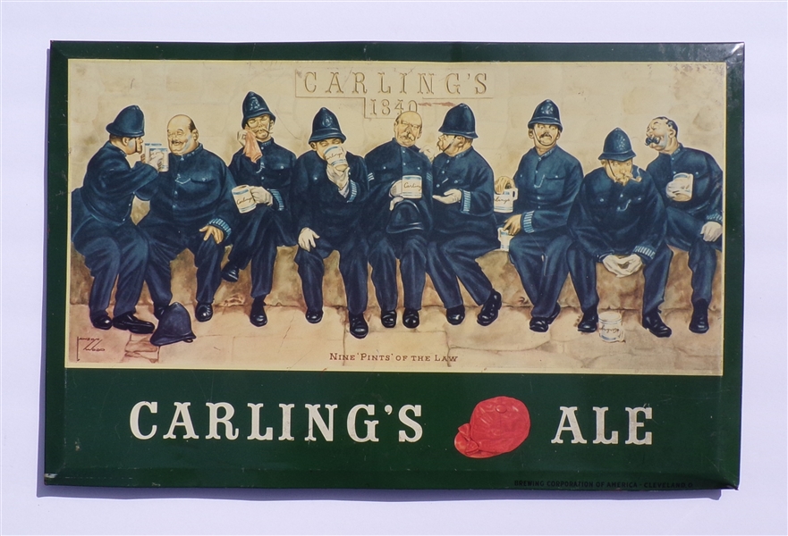 Carling's Ale Tin over Cardboard Sign #1