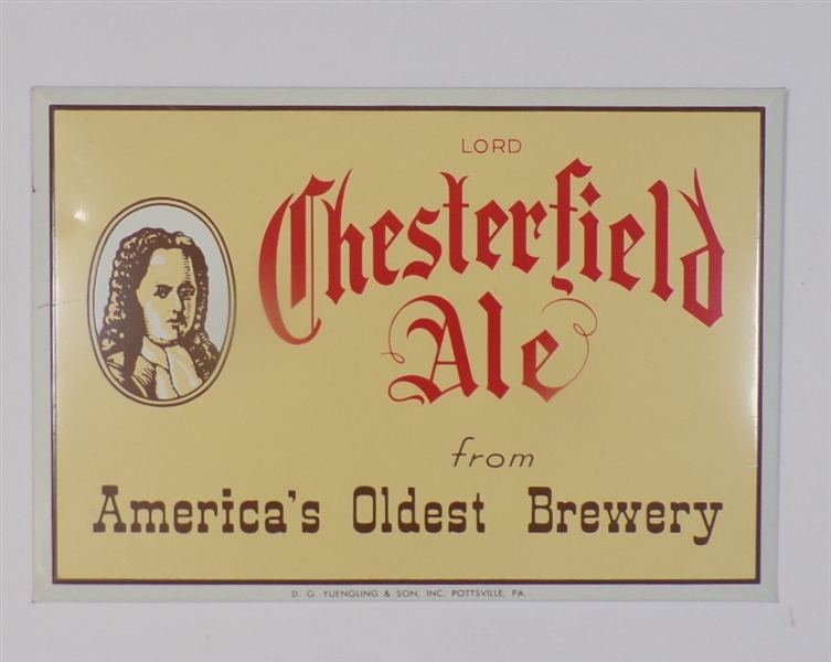 Lord Chesterfield Ale Tin-over-Cardboard Sign, Pottsville, PA
