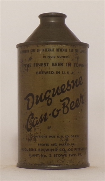 Duquesne Can-O-Beer WW2 Olive Drab Cone Top, Pittsburgh, PA