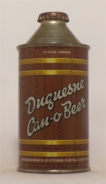 Duquesne Can-O-Beer Woodgrain Cone Top, Pittsburgh, PA