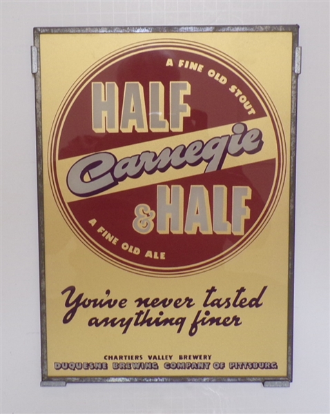 Carnegie Half and Half Reverse on Glass Sign, Carnegie, PA
