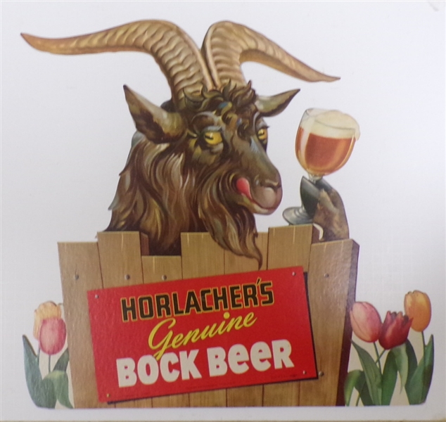 Horlacher's Bock Beer Cardboard Advertising Sign, Allentown, PA