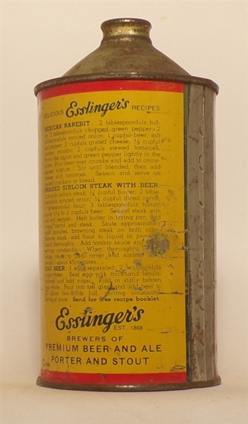 Esslinger's Beer Quart Cone Top, USBC 208-13