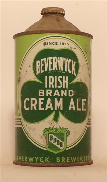 Beverwyck Irish Brand Cream Ale (Since 1845) Quart Cone Top, USBC 203-4