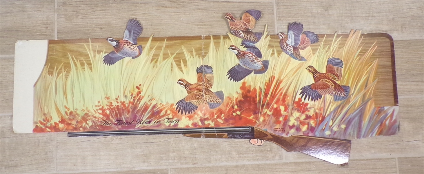 Quail and Rifle Cardboard Advertising Sign
