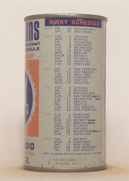 A-1 Phoenix Suns Basketball Schedule 1971-72 Bank Top