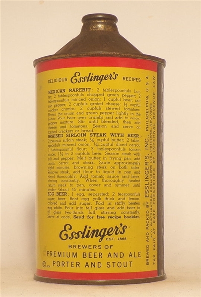 Esslinger's Beer Quart Cone Top