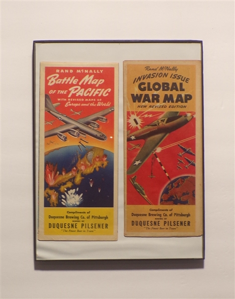 2 Framed Rand McNally World War II Maps